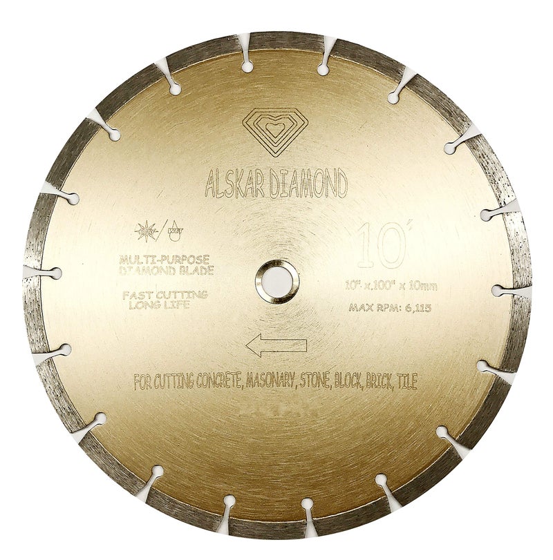 ALSKAR DIAMOND 10 inch ALSKAR DIAMOND Dry or Wet Cutting General Purpose Power Saw Segmented Diamond Blades for Concrete Stone Brick Masonry (10") - Image 1